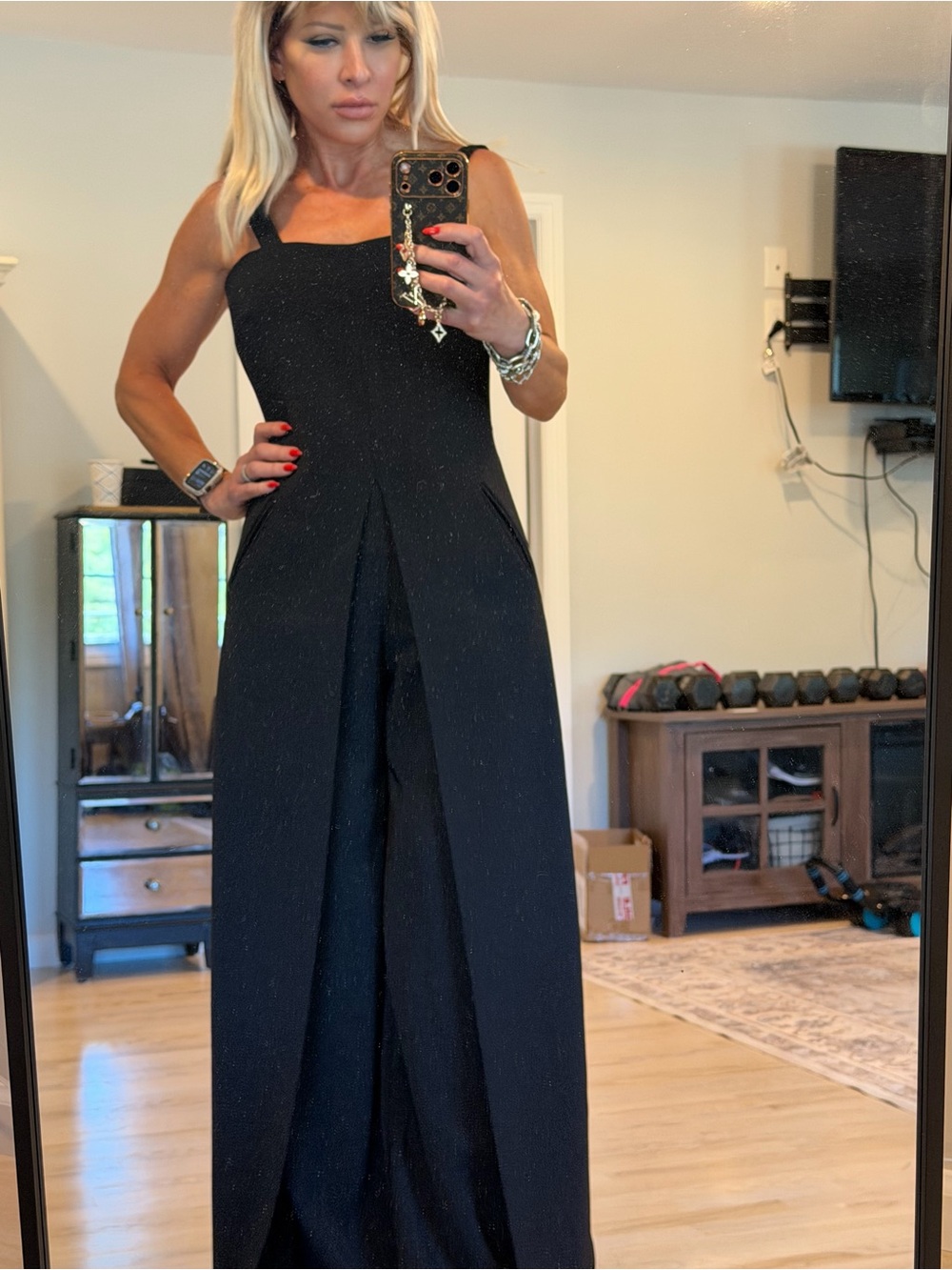 Kendall & Kylie Black Square-Neck Wide-Leg Jumpsuit